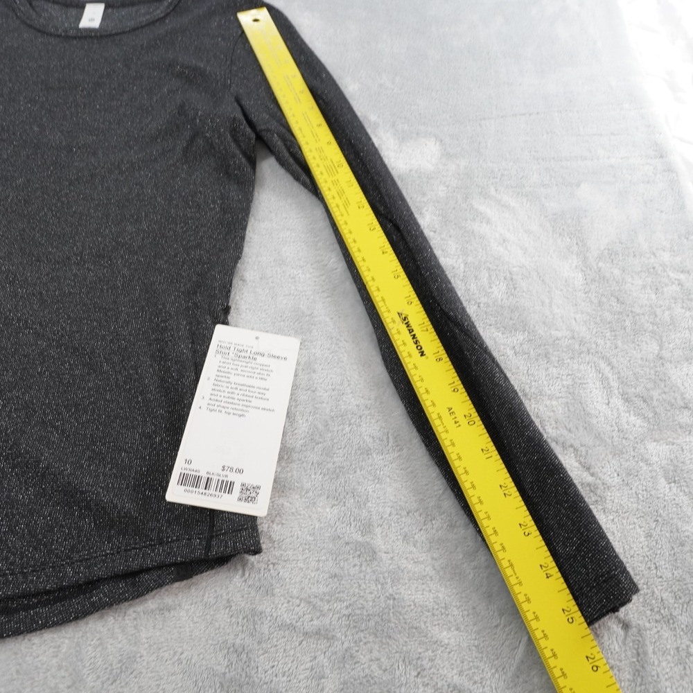 Lululemon Hold Tight Long Sleeve Shirt Womens 10 Black Silver Shimmer Stretch - Picture 7 of 11